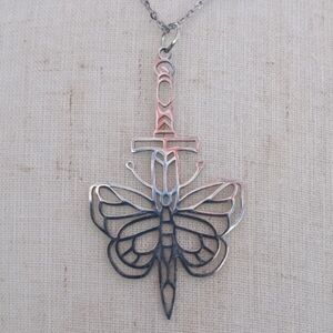 ❤️ 2/$20 Dagger Butterfly Grunge Y2k Alt Stainless Steel Necklace NWT Handmade